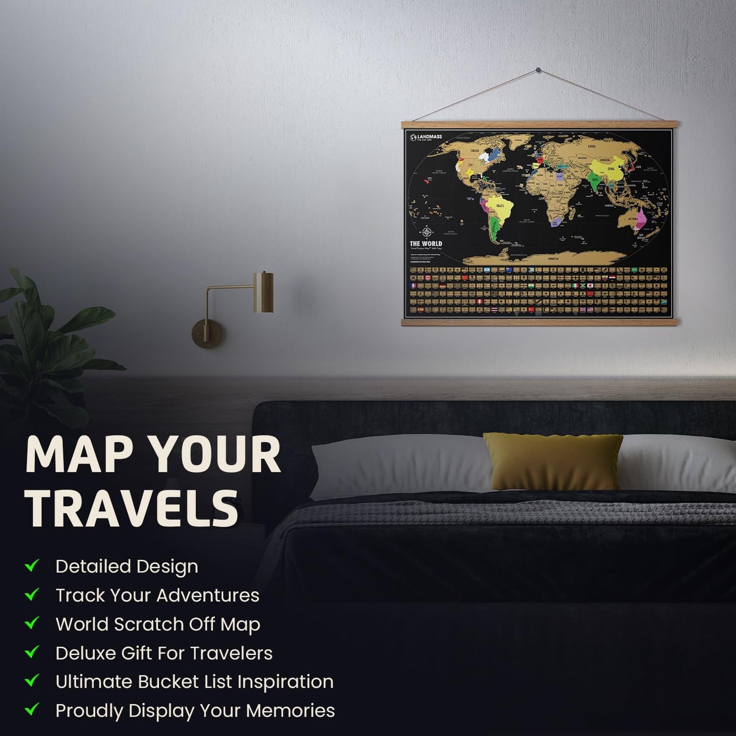 Scratch off World Map, Deluxe Travel Tracker Poster with Flags, Detailed Cartography, Gift Idea for Travelers, Map Lovers, Wall Art, Home or Office Decor, 17X24 Inches